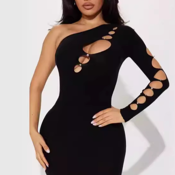 Black Off-Shoulder Cutout Mini Dress