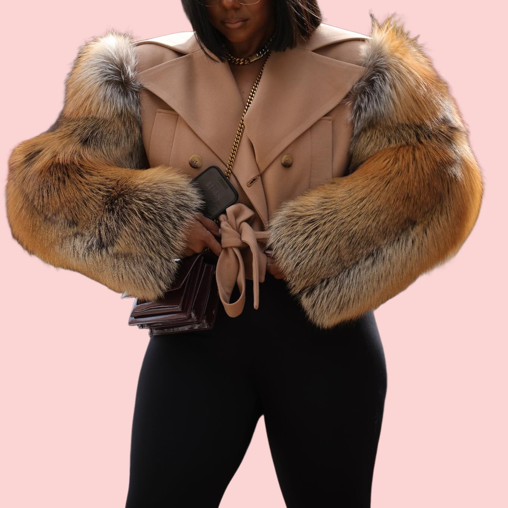 Fur Sleeve Patchwork Tie-Front Coat