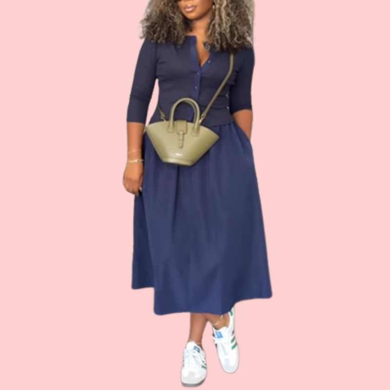 Solid Color Button Down Cardigan & Half Skirt Set
