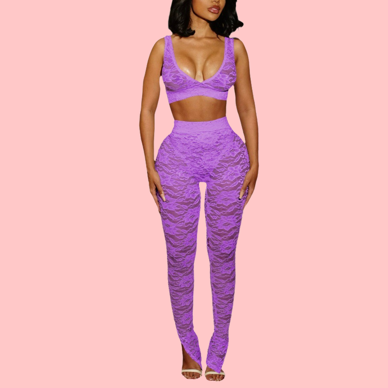 Solid-Color Lace Two-Piece Set