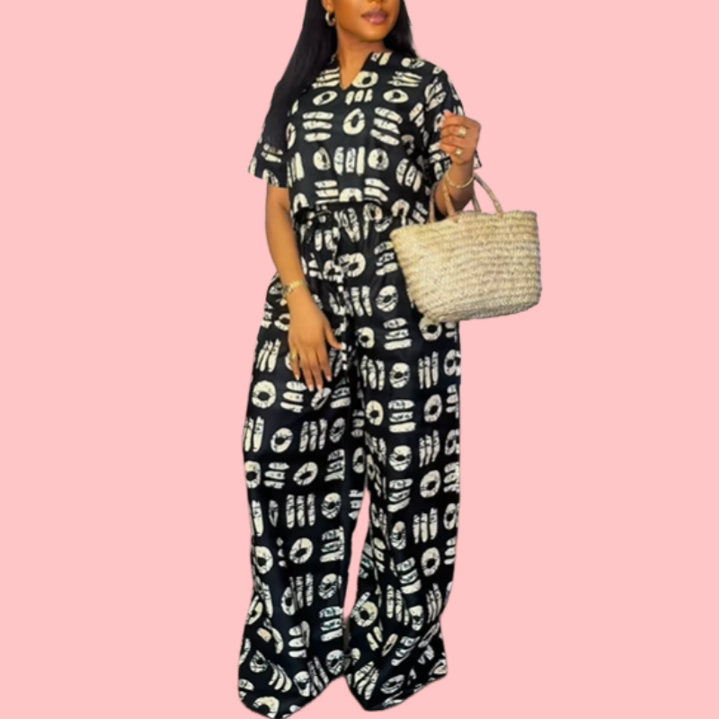Short Sleeve Printed Top & Pants Set