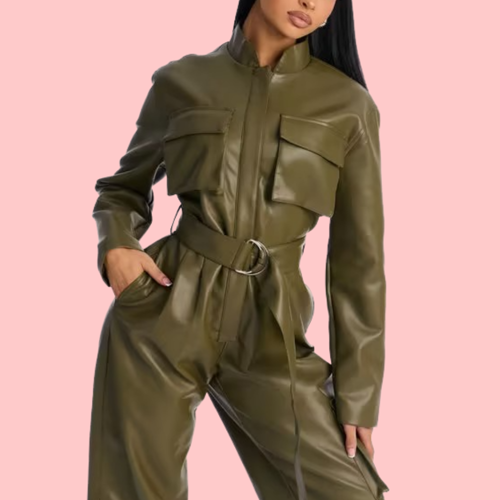 Downtown Faux Leather Cargo Jumpsuit