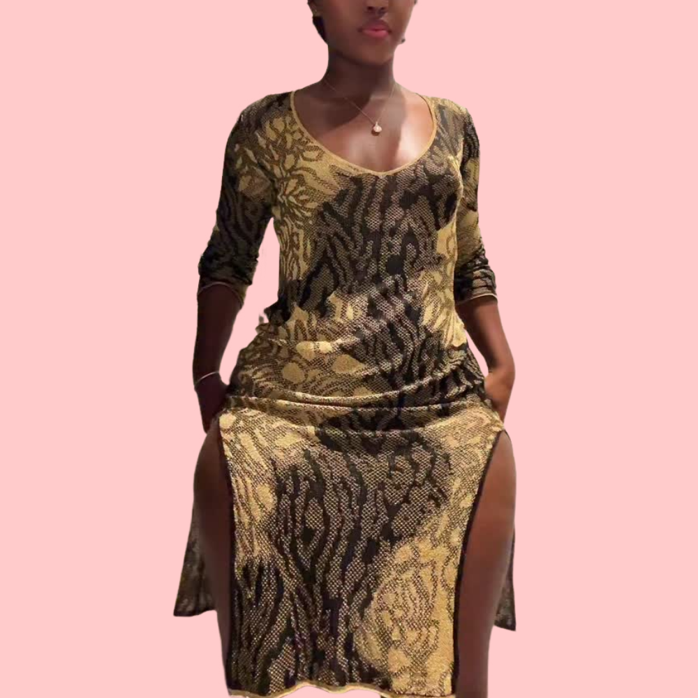 Patterned Knit Split Dress