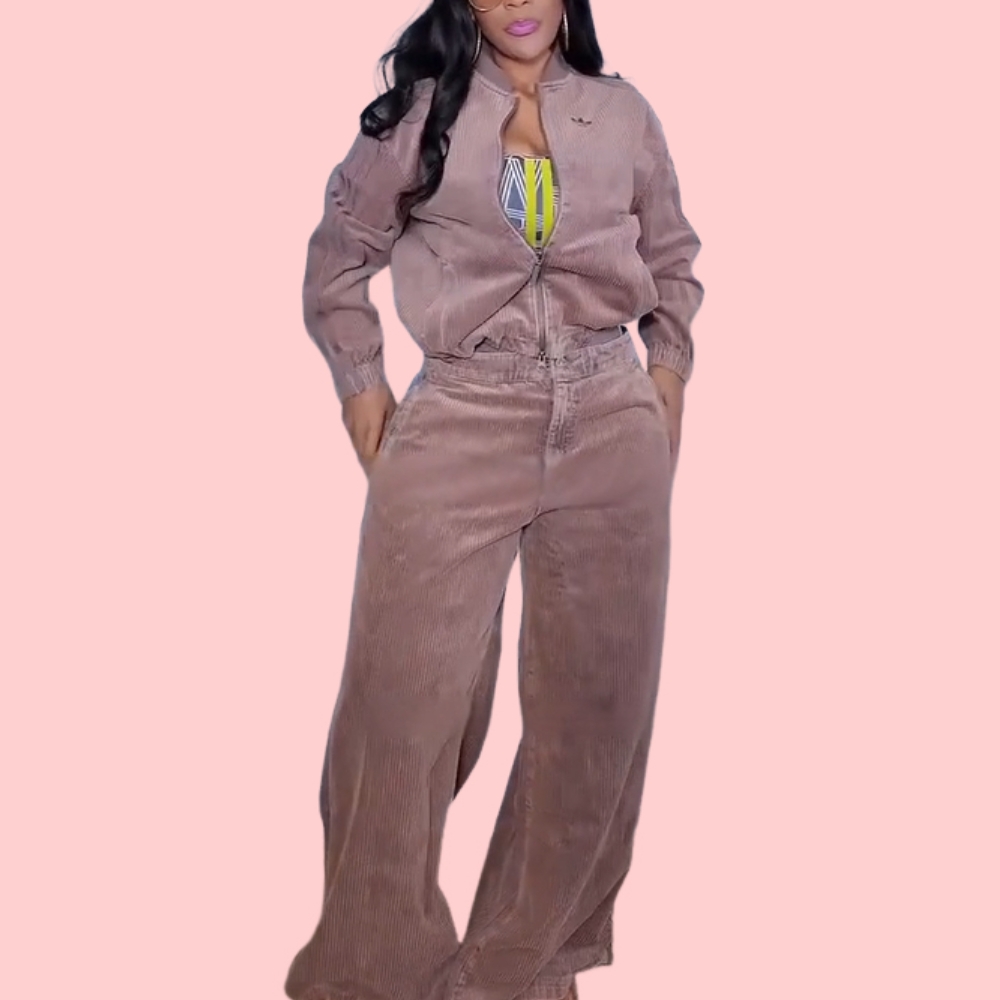 Corduroy Zipper Jacket & Pants Set