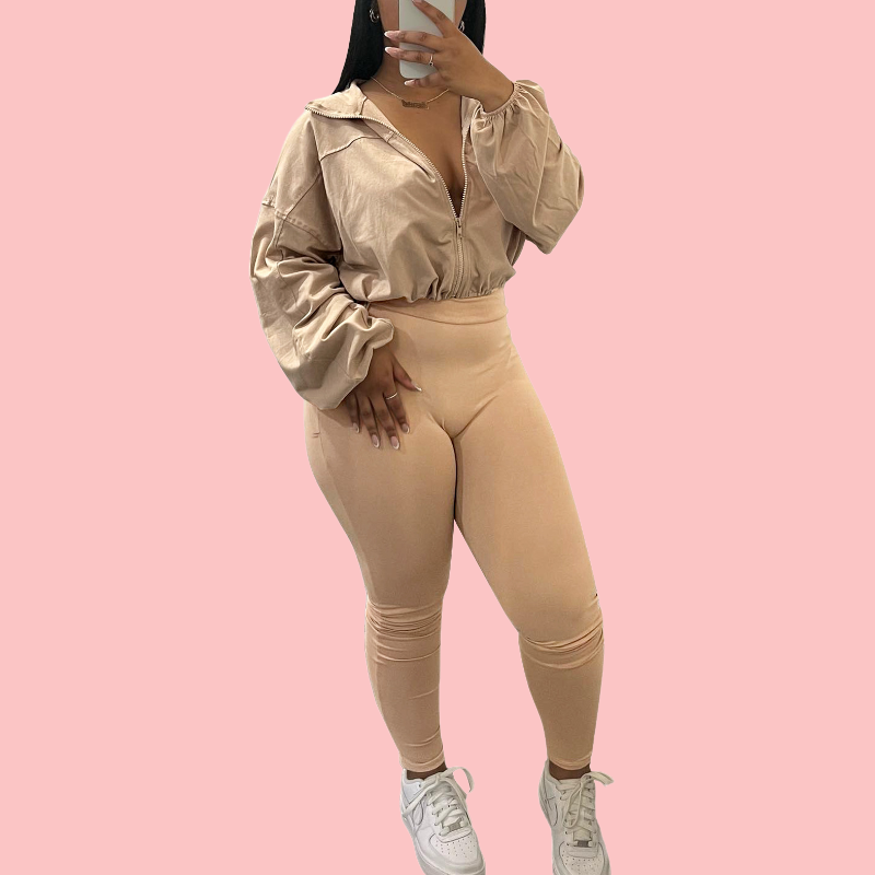 Zipper Drawstring Jacket & Skinny Pants Set