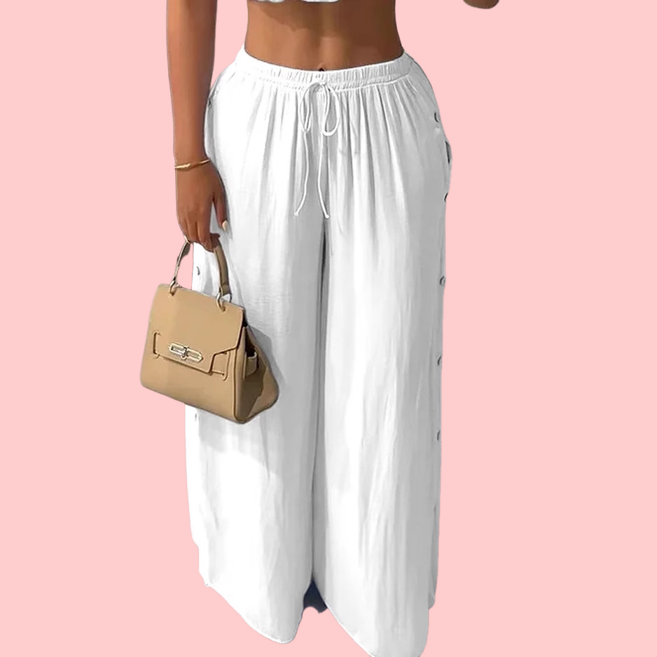 Solid Color Sheath Top & Wide Leg Pants Set