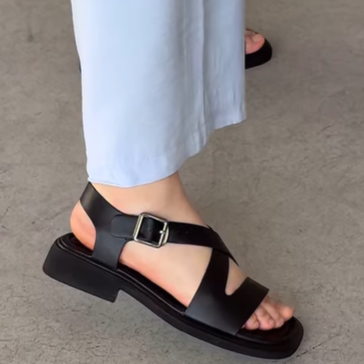 Black Leather Strappy Sandals