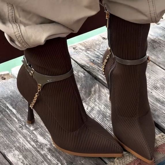 Corduroy Strap Heeled Boots