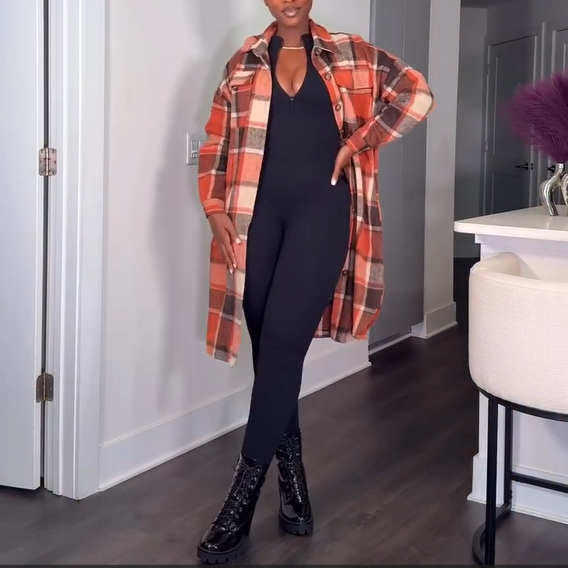 Long Tweed Plaid Shirt