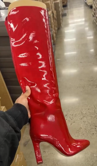 Red Leather Knee-High Boots with Heels