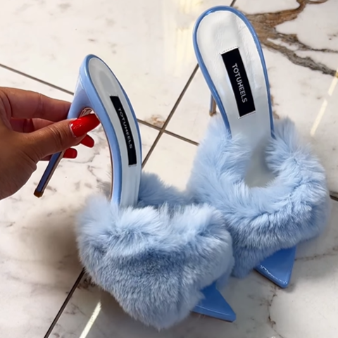 Blue Plush High Heels