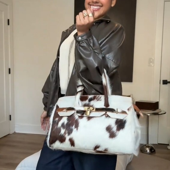 Cowhide Plush Handbag