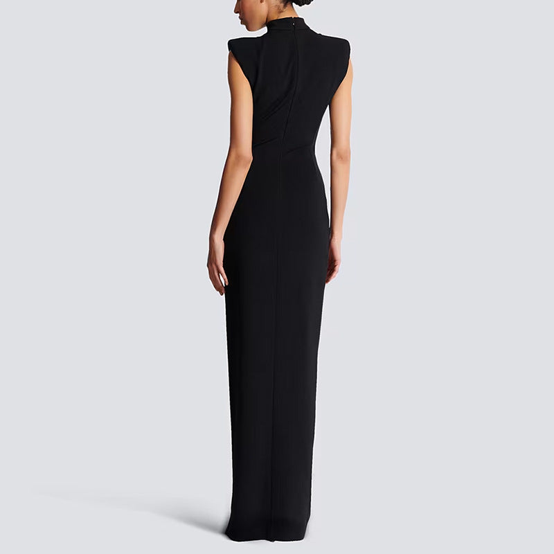 Black Zipper-Slit Maxi Dress