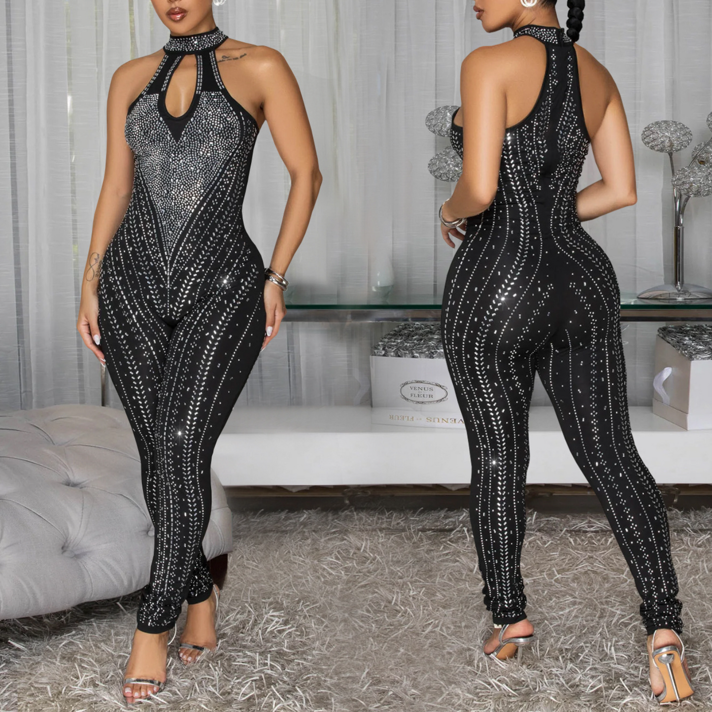 Rhinestone-embellished Cutout Jumpsuit