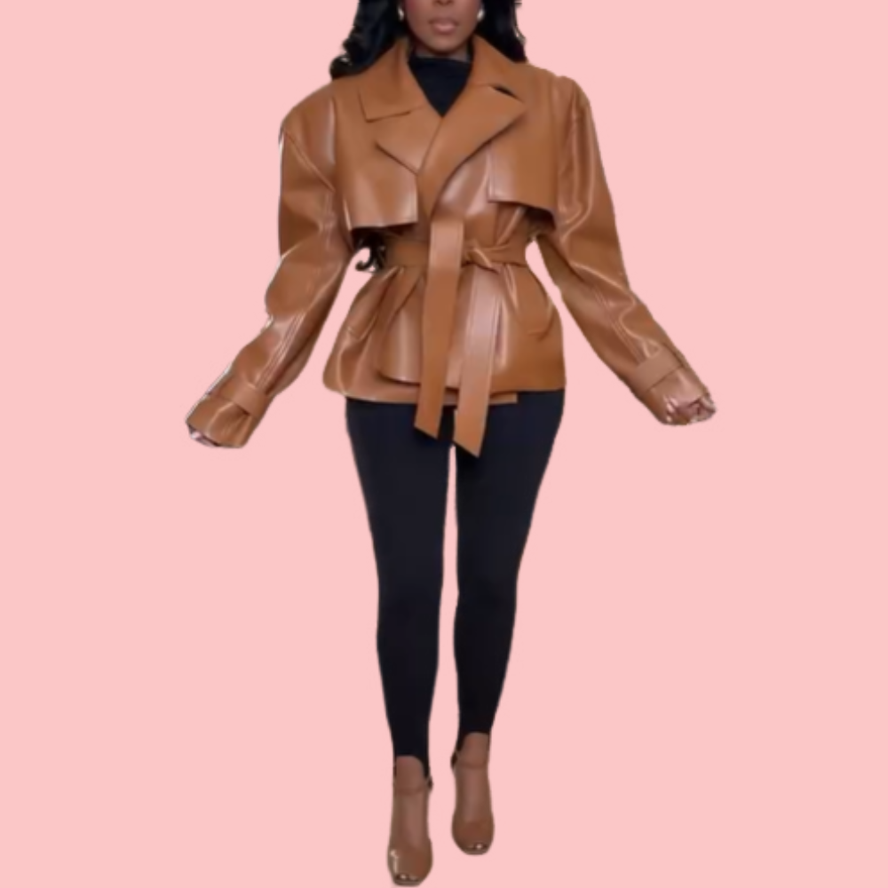 Brown Suede Strap-Detailed Jacket