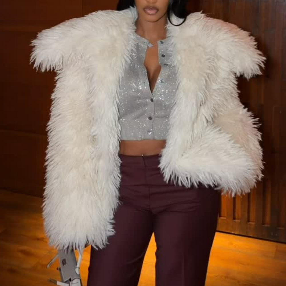 White Plush Fur Coat