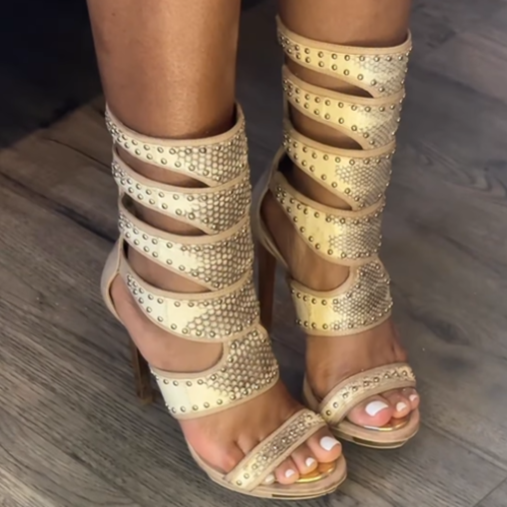 Snaky Studded High-Heel Sandals