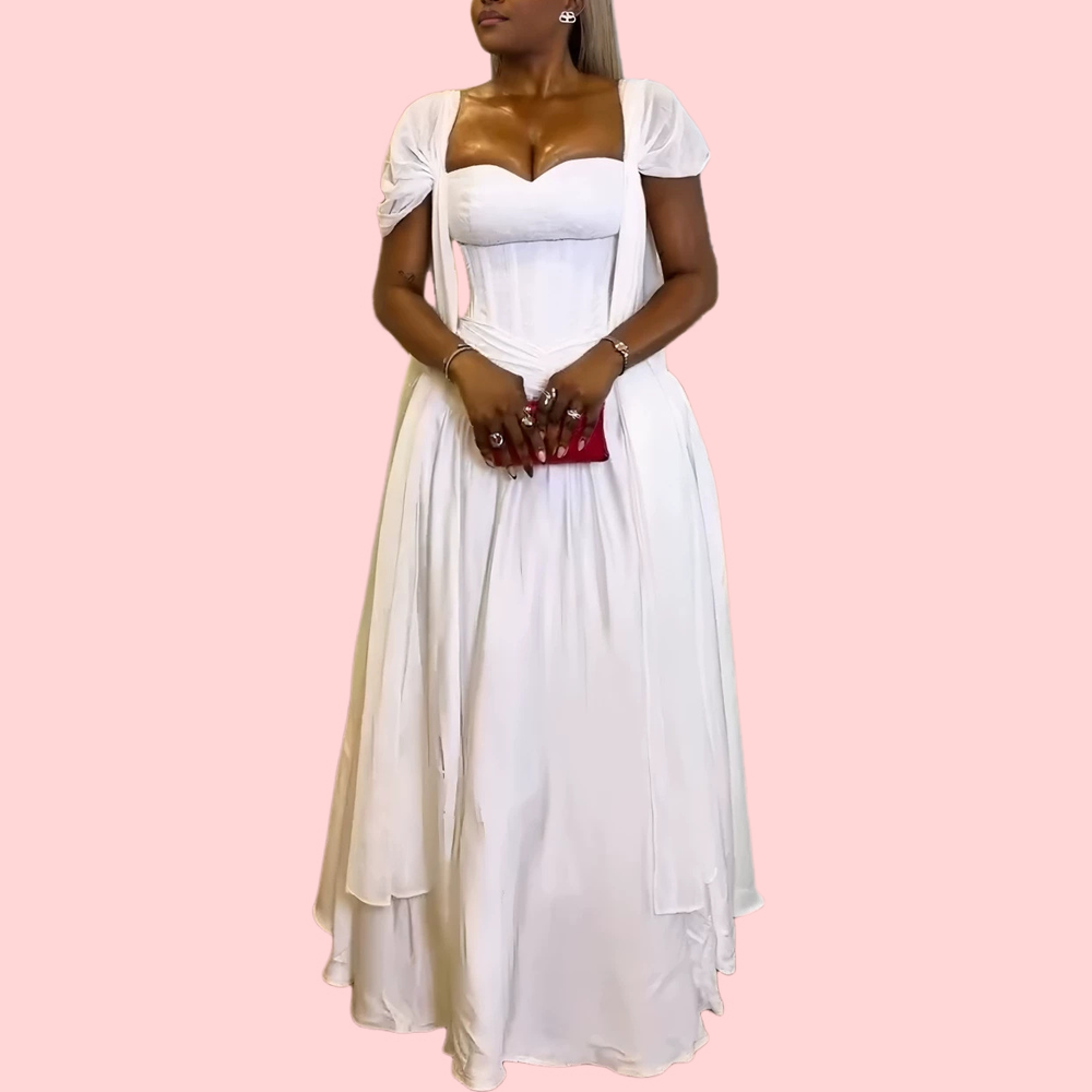 Elegant White Ribbon-Detail Maxi Dress