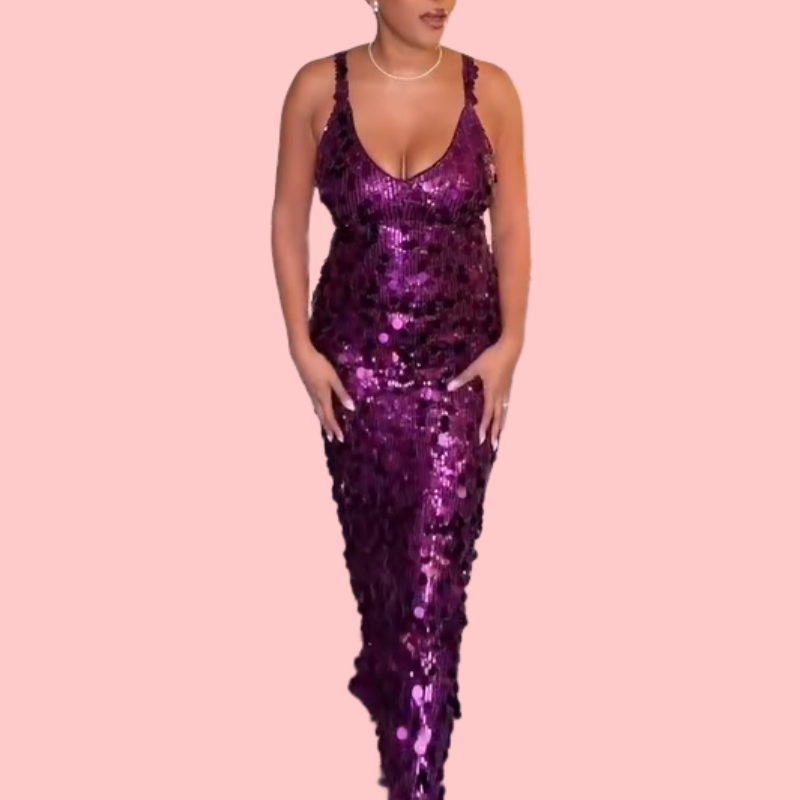 Purple Sequin Camisole Maxi Dress