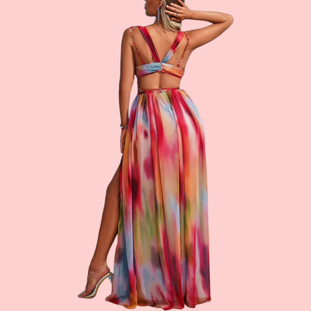 Gradient Cutout Halter Maxi Dress