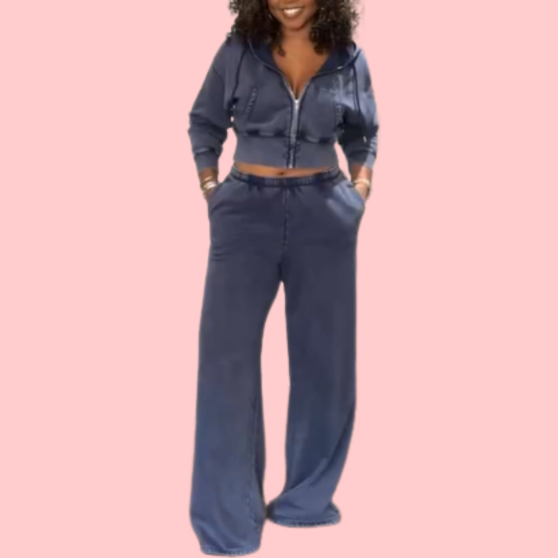 Washed Hooded Sweatshirt Two-Piece Set