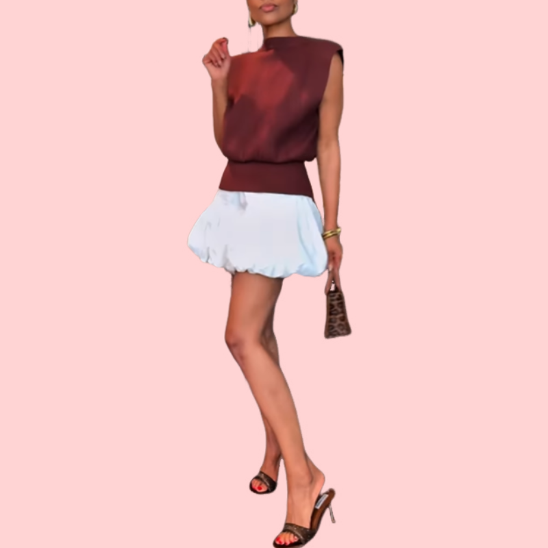 Sleeveless V-Neck Knit Top & Pleated Skirt Set