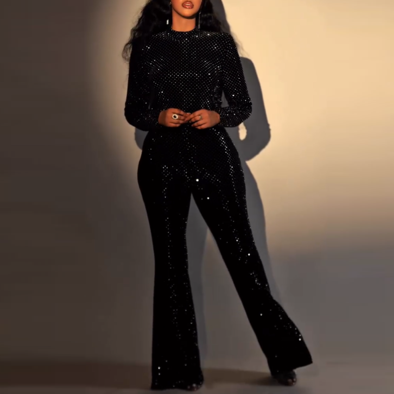 Black Lace-Up Sequins Two-Piece Set