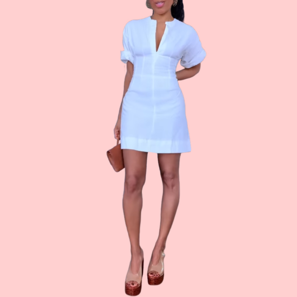 White V-neck Mini Dress