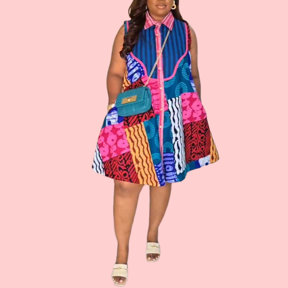 Colored Patchwork Sleeveless Mini Dress