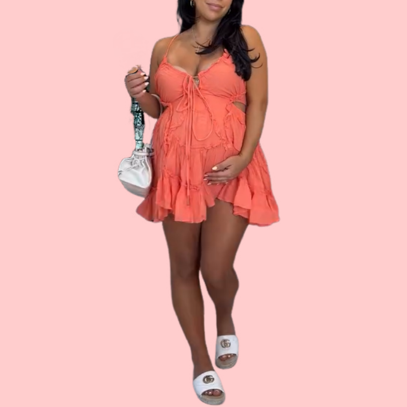 Solid-Color Destroyed Camisole Mini Dress