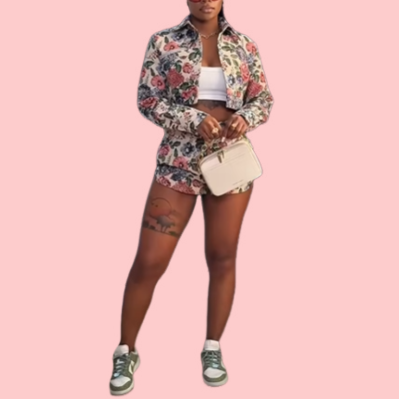 Floral Printed Jacket & Shorts Set