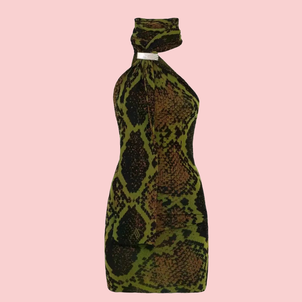 Snake-Print Halter-Neck Bodycon Dress