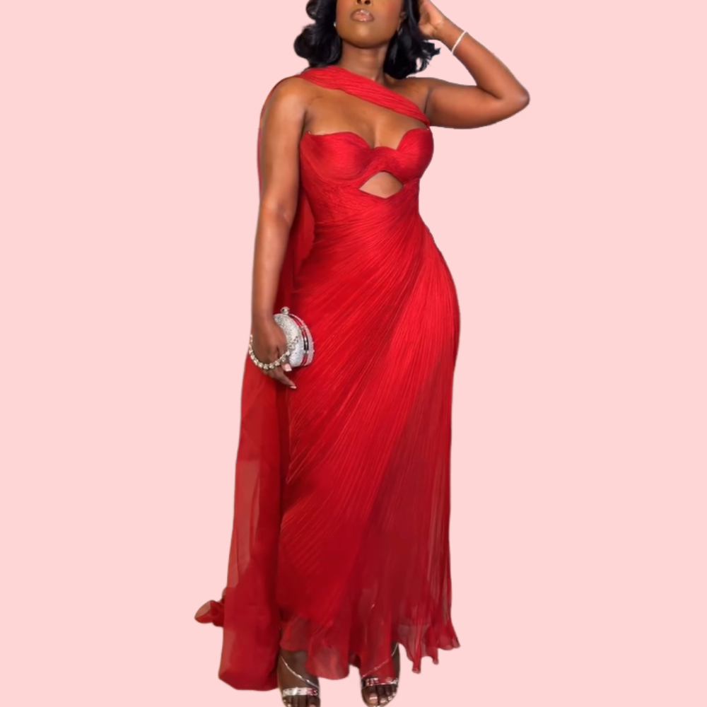 Red Lace-Up Sheer Maxi Dress