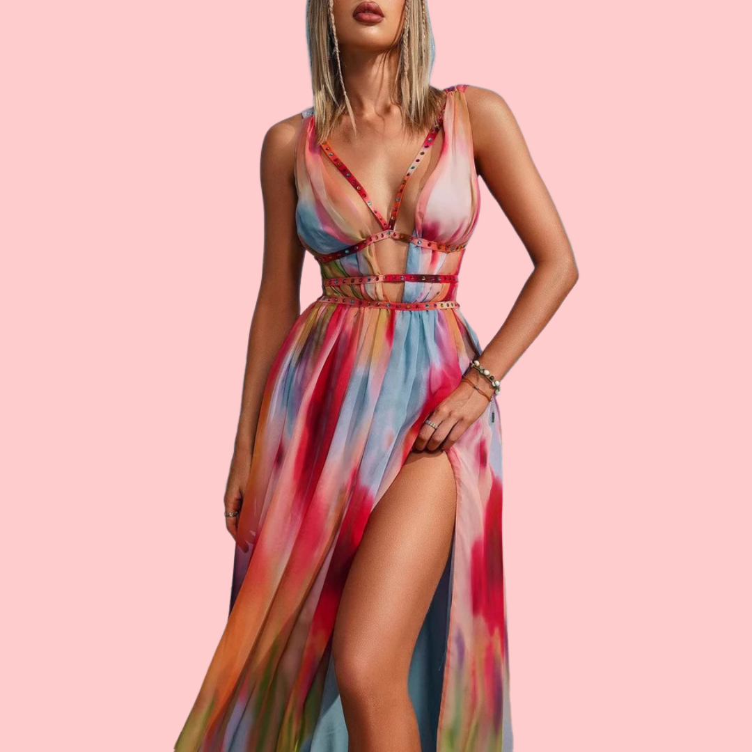 Gradient Cutout Halter Maxi Dress
