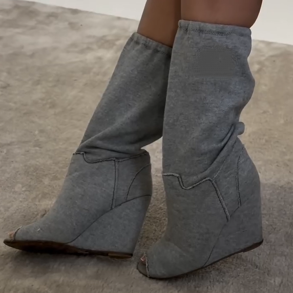 Gray OpenToe Knee-High Boots