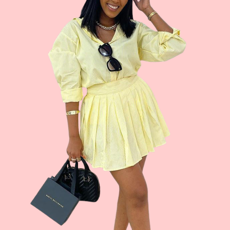 Solid Color Striped V-Neck Mini Dress