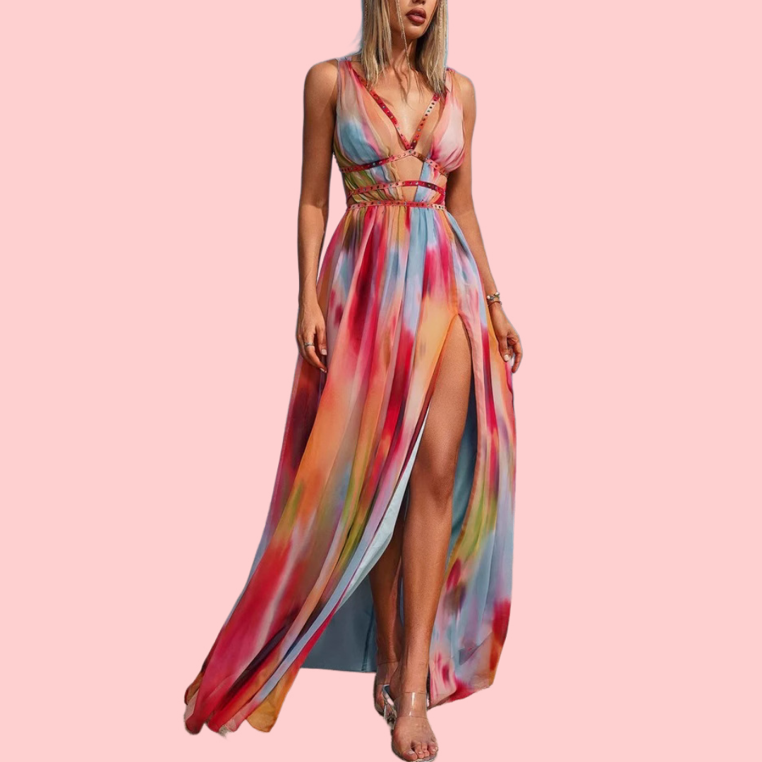 Gradient Cutout Halter Maxi Dress