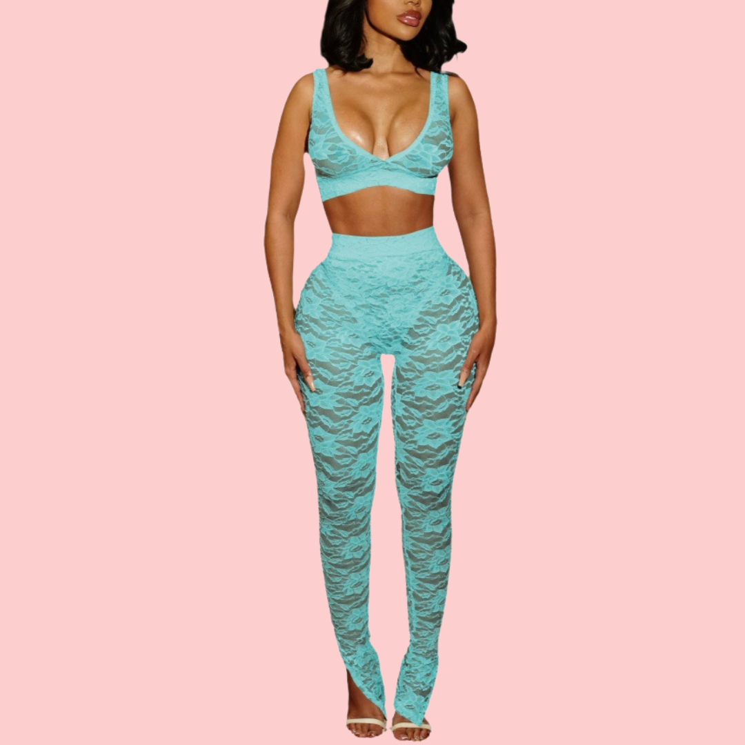 Solid-Color Lace Two-Piece Set