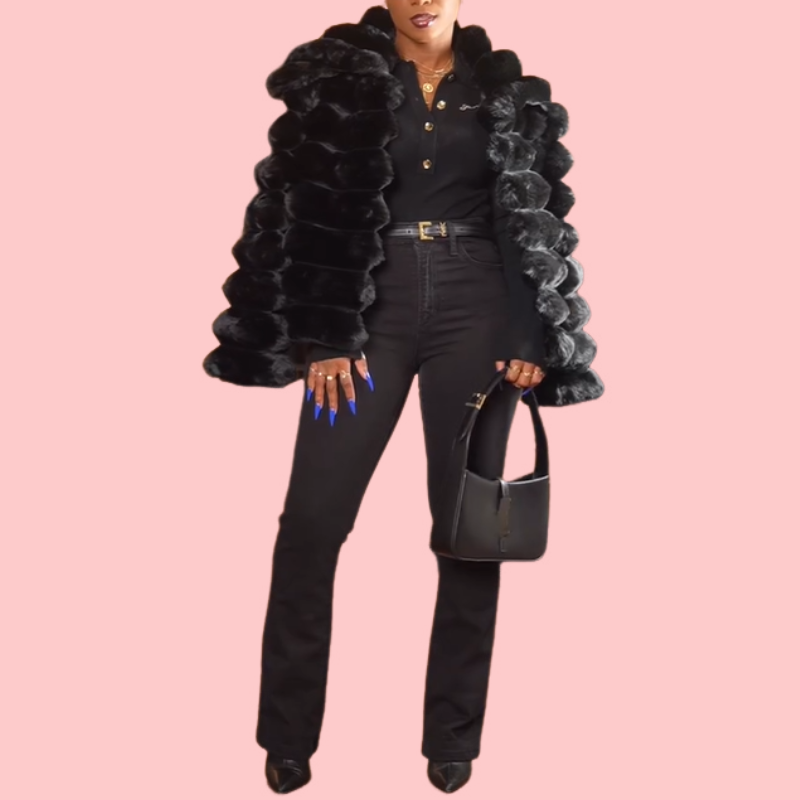 Black Fur-Trimmed Short Coat