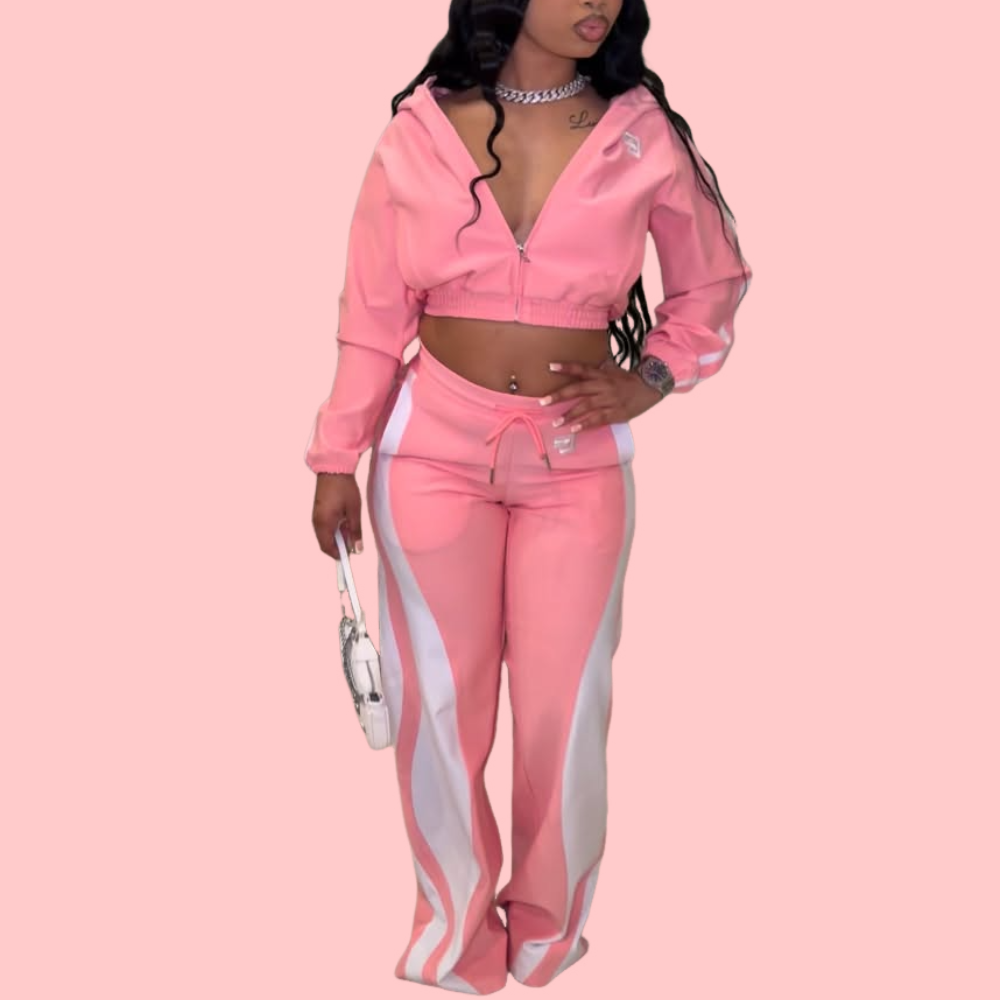 Striped Long-Sleeve Zipper Pullover Set