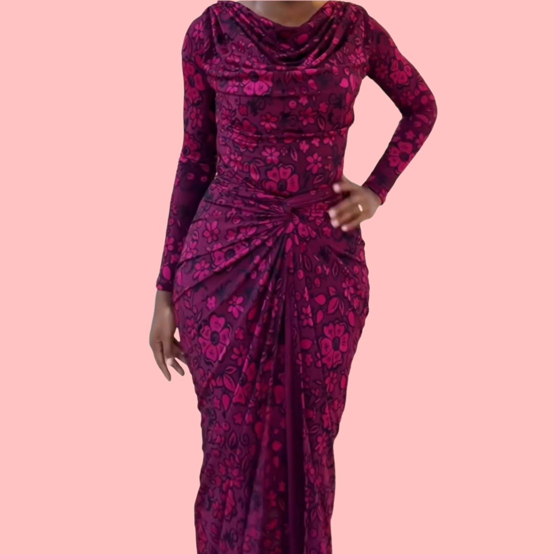 Floral-Print Long-Sleeve Maxi Dress