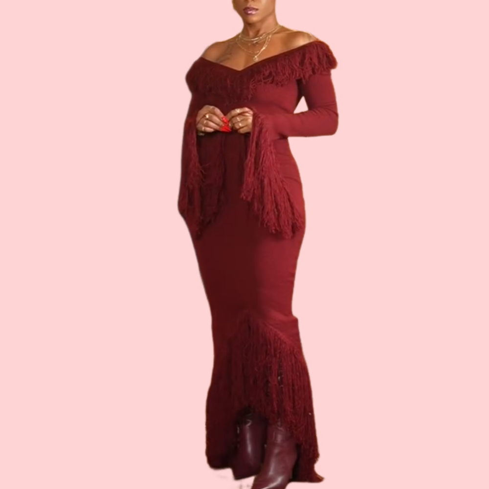 Red Fringed Maxi Dress