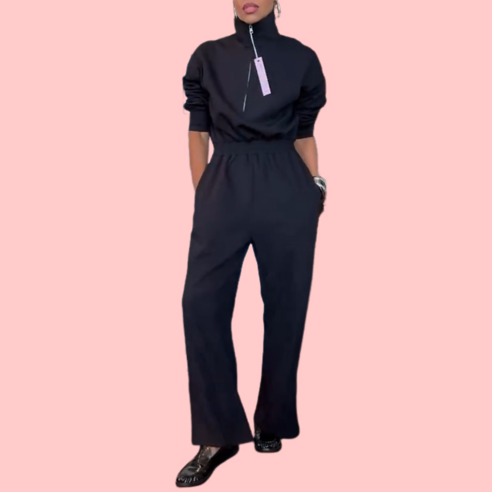 Stand-up Collar Zipper Jumpsuit