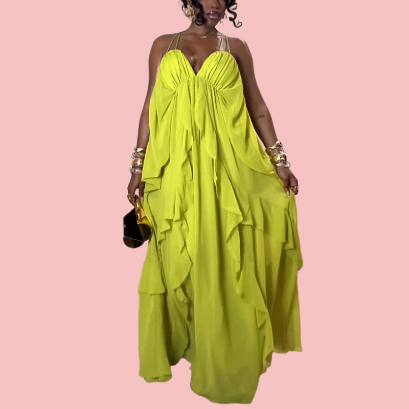 Green Ruffle Strapless Maxi Dress
