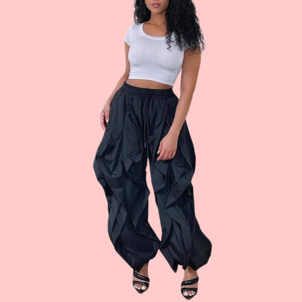 Solid Color Pleated Wave Pants
