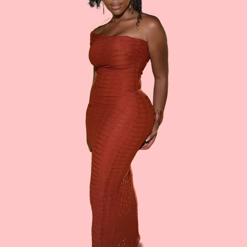 Orange Knit One-Shoulder Maxi Dress