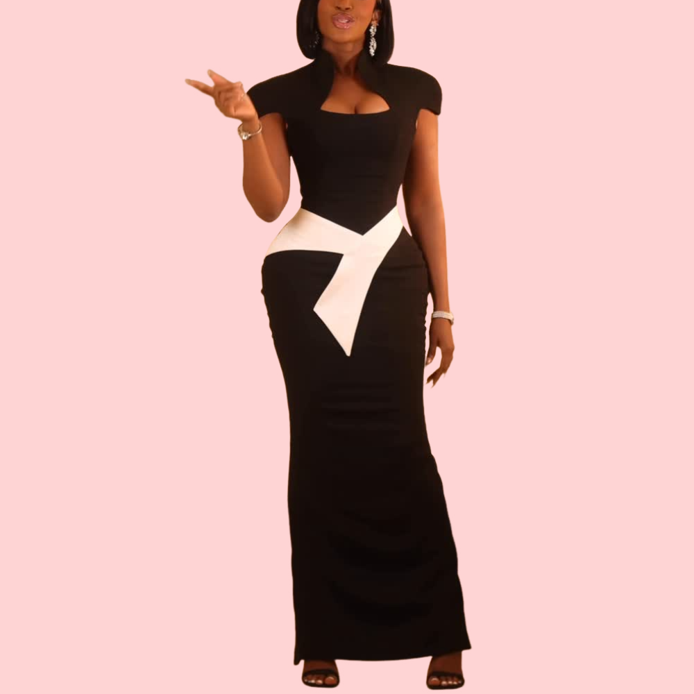 Color-blocked Tied-Waist Maxi Dress