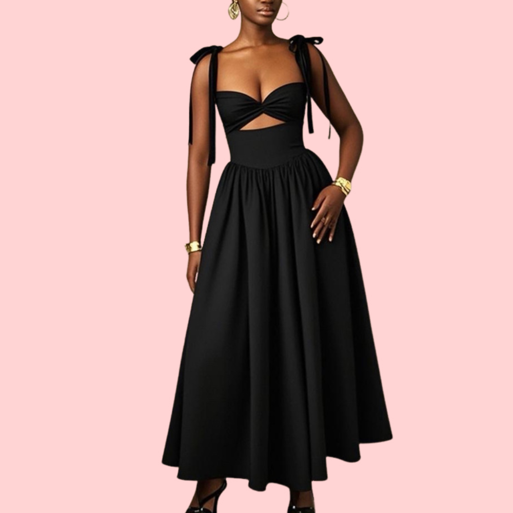 Solid-Color Lace-Up Maxi Dress