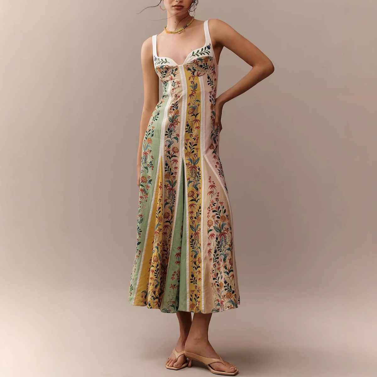Floral Patchwork Halter Midi Dress