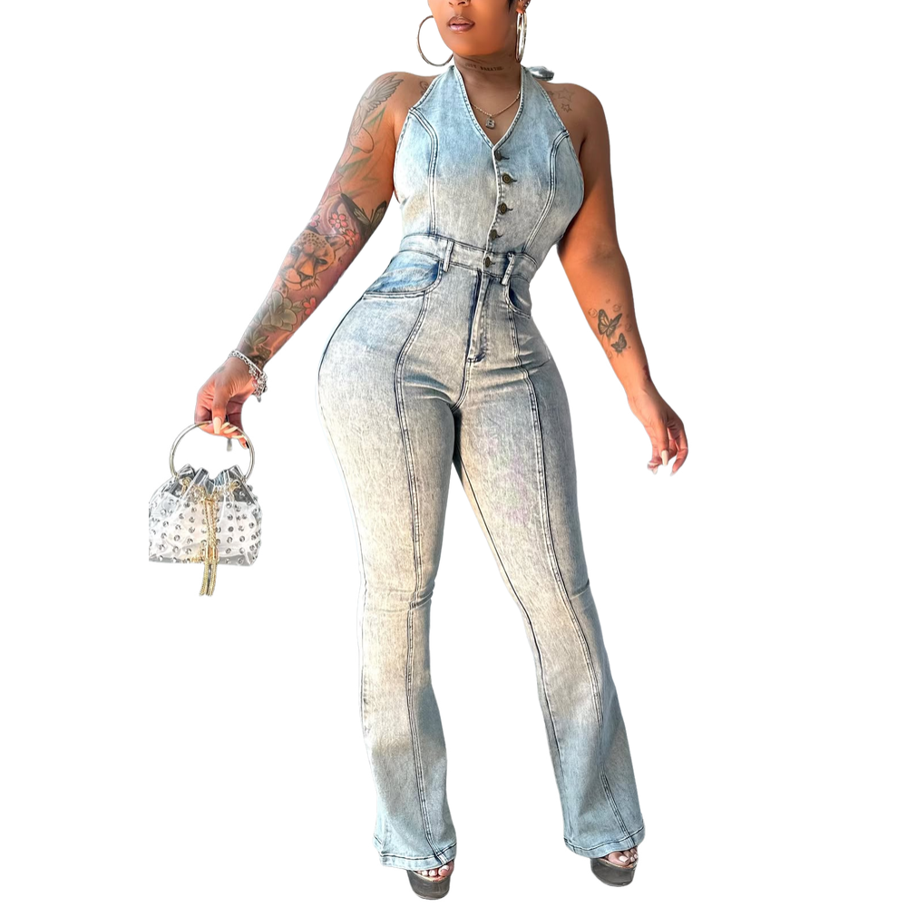 Blue Washed Denim Jumpsuit